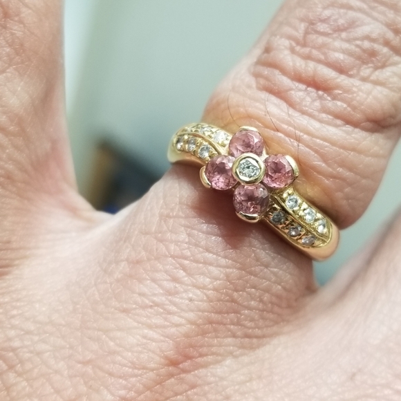 sale 18k natural ruby diamond flower gold ring - Picture 8 of 16